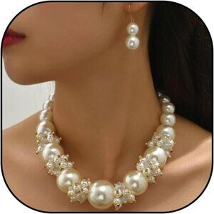 Pearl Necklace and Earring Set Faux Pearls Formal Wedding Prom Costume Jewelry